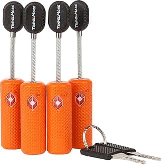 4 Pack TSA Approved Luggage Locks with Keys for Travel – Flexible Ultra Secure Mini Key Padlock & Metal Zinc Alloy Material – Orange