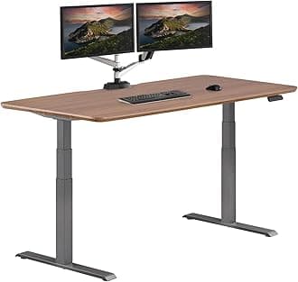 Vari Electric Standing Desk - Varidesk Height Adjustable Sit/Stand Desk - Dual Motor with Memory Presets, Stable T-Style Legs - Gaming or Home Office Workstation - 72”x30”, Walnut