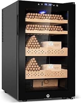 Electric Cooler Cabinet 70L with Temperature and Humidity Control, Spanish Cedar Wood Shelves and Safety Lock (500 Counts Capacity), Gift for Men