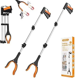 2-Pack 36" and 43" Extra Long Grabber Reacher Tool, Foldable Grabbers for Seniors with 360° Rotating Jaw +Magnets, 4" Wide Claw Opening Reacher Grabber Pickup Tool, Grabber Reacher Tool Heavy Duty