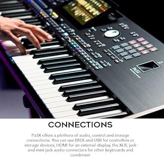 Korg 88-Key Pa5X Professional Arranger Bundle with Adjustable Keyboard Stand, Flip-Top Bench, Closed-Back Headphones, Sustain Pedal, and 1/4 Inch TS Cables (7 Items)