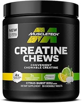 Creatine Chews | Creapure Monohydrate Supplement for Muscle Recovery, Muscle Builder & Energy Boost | Pre Workout Supplement for Men & Women | Citrus Birst | 90 chewable Tablets