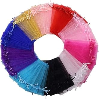 HRX Package 100pcs Multi-Colored Organza Bags,4 x 6 inches Christmas Wedding Favors Gift Drawstring Bags Jewelry Pouches Candy Mesh Pouches