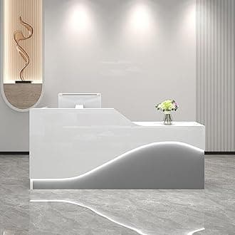 Front Desk Reception Counter, Front Counter Desk with Lockable Drawer, Reception Counter, Modern Retail Counter for Checkout Office/Beauty Salon/Lobby C-Right(White+Grey-L,Small)