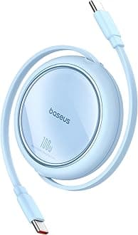 Baseus [VGP 2025 Award] Charging Cable, Retractable Type USB-C Cable, Fast Charging, 100W, 5A, PD Compatible, Tangle-free, Compact, Reel Type, Compatible with iPhone 16/15, Galaxy, iPad Pro, MacBook