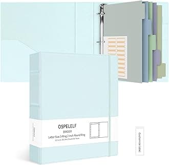 Ospelelf Vintage Hardcover 3 Ring 2 inch Leather Binder, Professional Binders Organizer Suitable for Letter Size Documents, Binder Dividers with Tabs, Blue