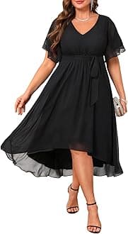 Talisea Plus Size Dresses Wedding Guest - Formal Cocktail Chiffon V Neck Short Sleeve High Low Dress Curvy Women