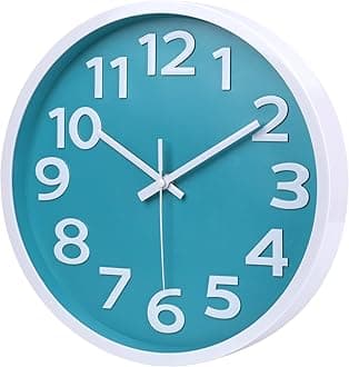 10 Inch Wall Clock Silent Non-Ticking Battery Operated,Modern Wall Clocks 3D Numbers Easy to Read Quartz Analog Clock for Bedroom Home School Office Decor (Aqua) (10Inch_Aqua)