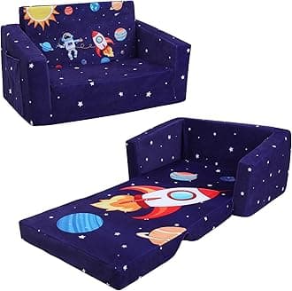 decalsweet Foldable Kids Sofas Couch 2 in 1 Children Convertible Sofa to Lounger Flip Open Toddlers Sofa Bed