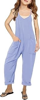 Cnkwei Girls' Casual Sleeveless Jumpsuits Spaghetti Strap Loose Romper Long Pants with Pockets