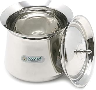 Coconut Stainless Steel Handi with Lid – Heavy Duty Casserole Pot for Indian Cooking, Gas & Induction Compatible, Mirror Finish, Rust-Resistant Cookware | Pack of 1 | 750 ml
