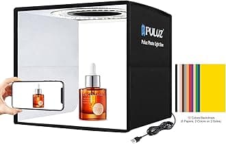 Photo Studio Box, PULUZ Mini Folding Lightbox LED Ring Light Portable Photo Studio Photography Shooting Tent Box Kit 12 Colors Backdrops USB Light Box for Phones DSLR Camera