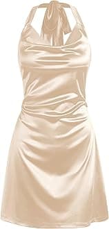 ZAFULWomen Halterneck Satin Mini Dress Sexy Cowl Neck Silky Party Cocktail Club Dress