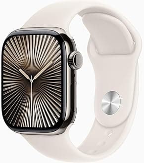 Apple Watch Series 10 [GPS + Cellular, 42mm] - Natural Titanium Case with Starlight Sport Band, S/M (Renewed)