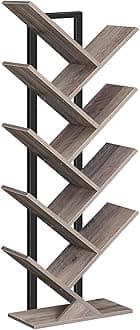 Tree Bookshelf Tall, 9-Tier Floor Standing Book Shelf, Tall Bookcase for CDs Albums, for Living Room, Greige and Black EBG08SJ01G1