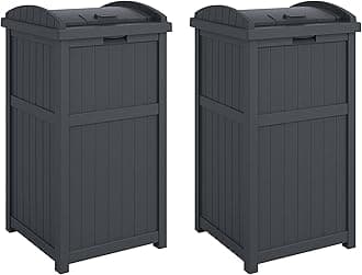 Suncast 30 Gallon Durable Hideaway Patio Garbage Cans Container for Outdoor with Solid Bottom Panel and Latching Lid, Pack of 2, Cyberspace