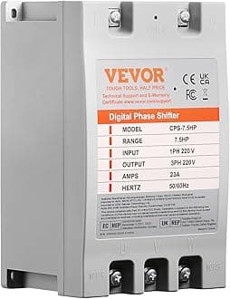 VEVOR 3 Phase Converter - 7.5HP 23A 220V Single Phase to 3 Phase Converter, 220V-240V Input/Output, Digital Phase Shifter for Residential & Light Commercial Use (One Converter for One Motor Only)