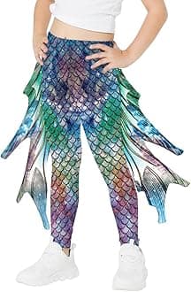 Eciodci Girl's Mermaid Leggings 3D Fish Scale Print High Waisted Stretchy Pants Birthday Halloween Costume Tights for Girls
