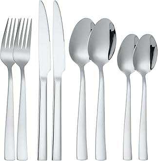 Silverware Set for 2, 8-Piece 18/10 Stainless Steel Flatware Set,Forged Cutlery Set Matte Finish for Home,Restaurant and Parties, Dishwasher Safe.