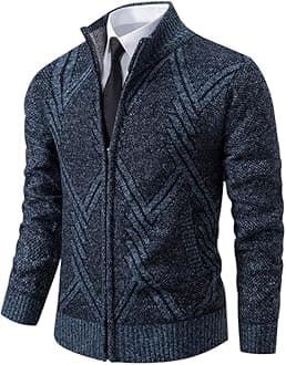 Mens Knitted Cardigans Sweater - Men'S Gray Stand Collar Zipper Cardigan Knitted Jacket, Business Padded Sweater Men'S Autumn And Winter Korean Trend Cardigan Sweater Coat,Style A,Xl