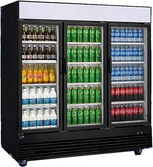 Commercial Refrigerator Glass 3-Door Merchandiser Display Cooler,Beverage Drink Cooler, ETL,NSF certified, Bottom-Mounted 74 inches width, capacity 69 cuft 110V, Restaurant Kitchen Cafe