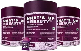 What's Up Wellness Natural Biotin Gummies for Hair Growth, Bright Skin & Strong Nails, Vitamin A to E, Folic Acid, Zinc, Aloe Vera for Men & Women | Delays Grey Hair | No Added Sugar | 90 Days Pack