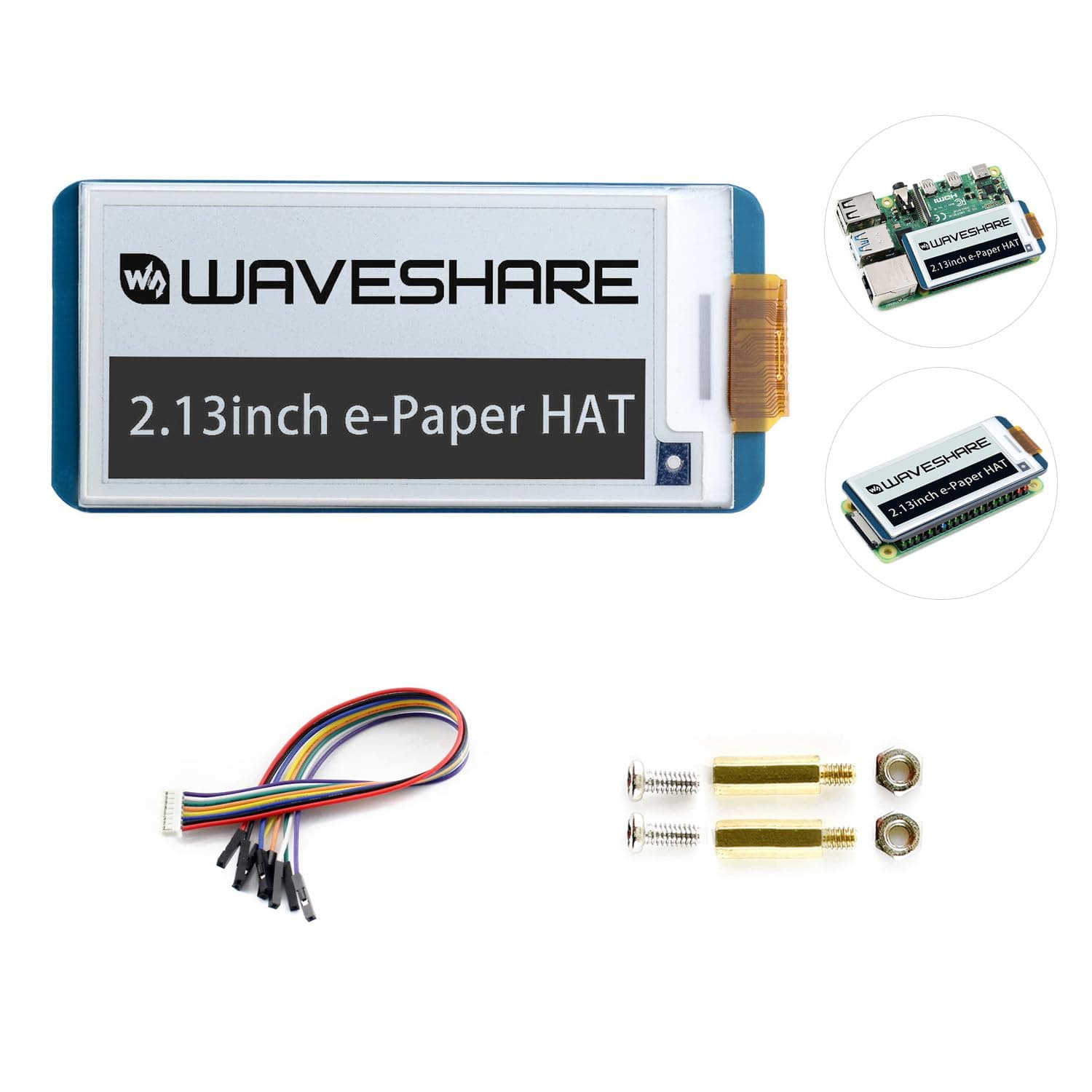 Waveshare 2.13inch E-Ink Display HAT Compatible with Compatible with Raspberry Pi 4B/3B+/3B/2B/B+/A+/Zero/Zero W/WH/Zero 2W Series Boards 250x122 Resolution SPI Interface Supports Partial Refresh