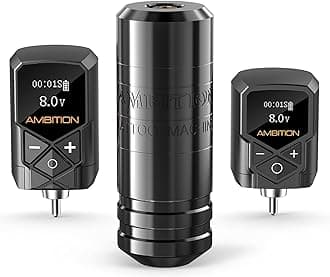 Ambition Torped Tattoo Machine Kit - Rotary Tattoo Machine Cartridges Short Pen with 2Pcs 2400mAh & 1800mAh Tattoo Power Supply Brushless Motor for Professional Tattoo Artist