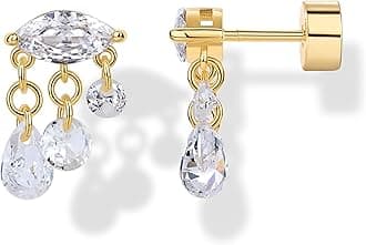 PAVOI 14K Gold Plated Sterling Silver Posts Mini Drop Dangle Flat Back Earrings for Women | Dainty Helix Cartilage Piercing Jewelry | Pearl Cubic Zirconia Pear Cluster Triangle Lotus Studs