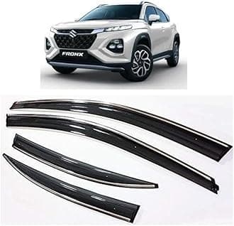 Car rain Window Door Visor Wind deflectors and sunshield Protectors with Chrome/Silver Linning Compatible for Maruti FRONX
