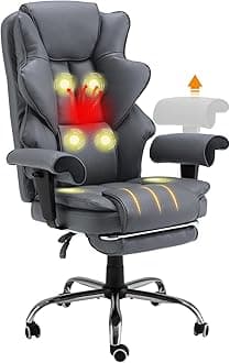 HOMREST 6-Point Massage Executive Chair,Heat Office Chair,Ergonomic Home Office Desk Chairs with Retractable Footrest and Reclining Function,Leather Computer Chair with Adjustable Armrest(‌SlateGray‌)