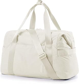 BAGSMART Gym Bag for Women, Carry on Weekender Overnight Bag, Travel Duffel Bags with Trolley Sleeve, Personal Item Travel Bag Tote Bag Workout Dance Bag, Light Beige, Medium, Beige, Medium, Travel