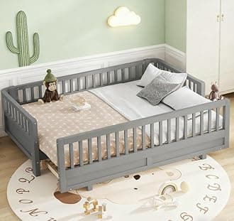 Bellemave Queen Floor Bed or Twin XL Montessori Floor beds for Kids, Twin XL Can Be Converted into a Queen Platform Bed, Gray