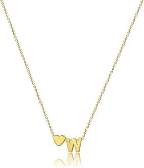 JECOMYDainty Initial Necklaces for Women 14K Gold Plated Heart Letter Necklace Personalized Initial Heart Pendant Necklace Tiny Letter Name Necklaces