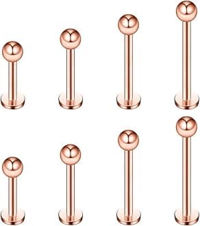 4prs(8pcs) 16G 316L Stainless Steel 3mm Ball Labret Monroe Lip Tragus Helix Earring Stud Barbell Ring Body Piercing Jewelry Kit Bar Length 6mm/8mm/10mm/12mm