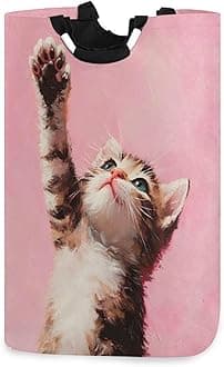 xigua Kitten Large Laundry Hamper with Handle, Foldable Clothes Hamper Collapsible Storage Basket for Toys and Clothes Organization in Bedroom, Bathroom, and Laundry Room