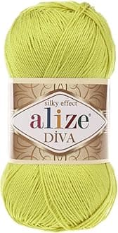 100% Microfiber Acrylic Alize Diva Silk Effect Knitting Sport Crochet Yarn Lot of 4 Ball skeins 400gr 1532yds Color (109 Lime)