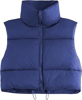 CULACCINO Women's Winter Cropped Puffer Vest Crop Jackets For Women Full Zip Stand Collar Padded Lightweight Outwear Vest