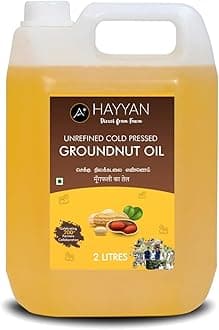 HAYYAN 100% Pure Unrefined Cold/Wood Pressed Virgin Groundnut Peanut Oil 2 Liter - for Cooking (Chekku/Kacchi Ghani)