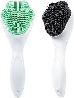 Silicone Face Scrubber Exfoliating Brush, 2 Pack Manual Handheld Facial Cleansing Brush Blackhead Scrubber, Soft Bristles Waterproof for Face Skincare (Green,Black White)