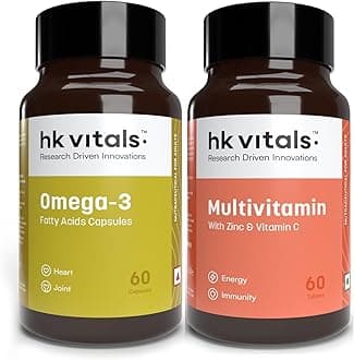 hk vitals Omega 3 Supplement & Multivitamin (60 Tablets Each) Combo Pack | For Men and Women