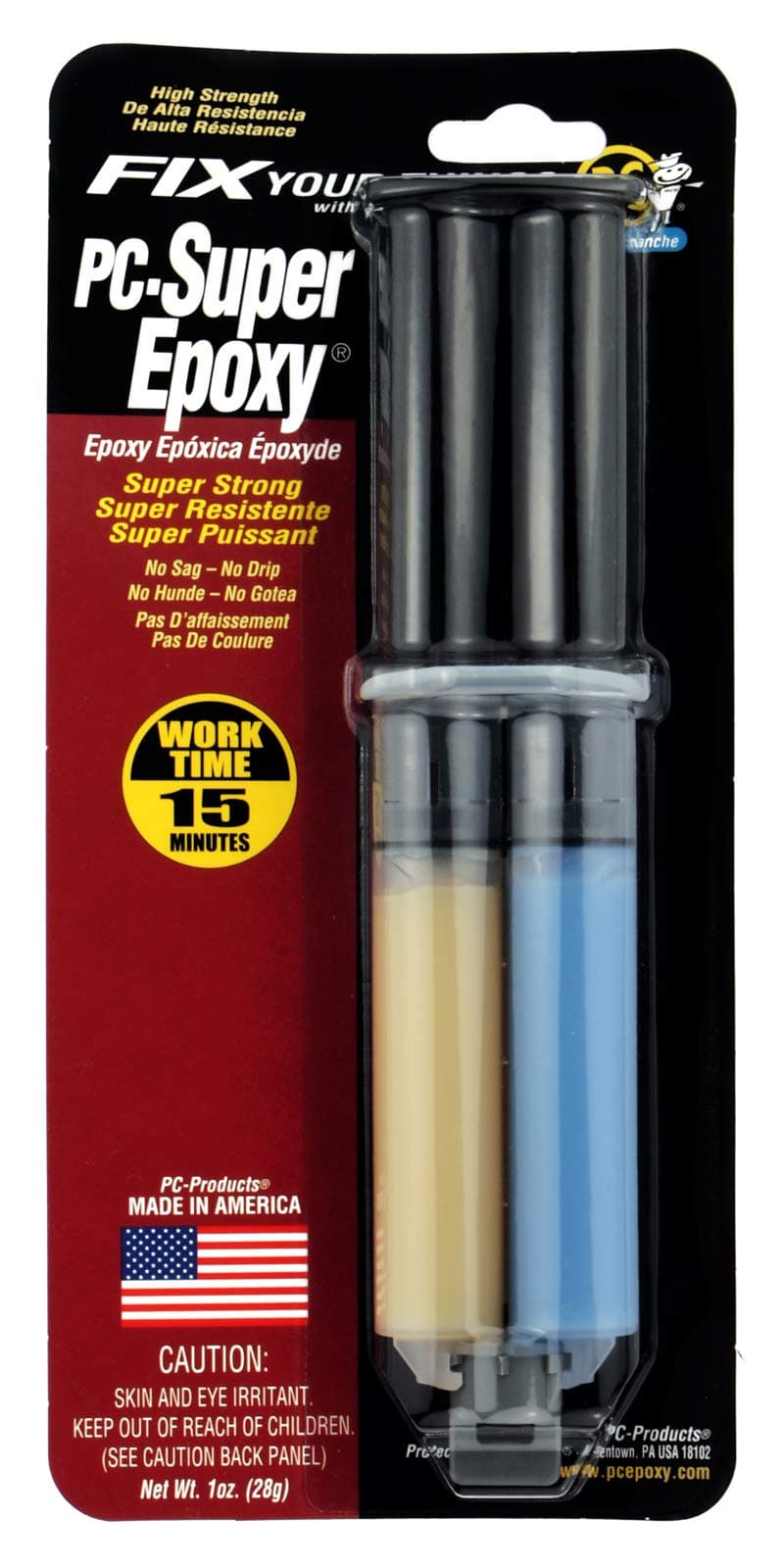 PC Products PC-Super Epoxy Adhesive Paste, Two-Part 1 oz Double Syringe, Translucent 16619