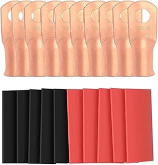 Sanuke 2 AWG - 5/16" Battery Terminal Connectors, Copper Wire Lugs Assortment Battery Cable Ends with 3:1 Heat Shrink Tubing