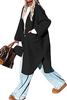 AoangFleece Coat Women Button Down Long Jacket Fall Flannel Trench Coat Dressy