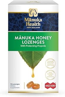 Manuka Health Manuka Honey Lozenges – 15 Propolis Lozenges – Natural Throat Lozenges Infused with Raw Manuka Honey, New Zealand Propolis and Vitamin C for Immune Support