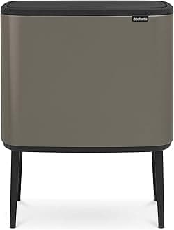 Brabantia Bo Touch Top Kitchen Trash Can with Single Compartment & Raised Legs | Platinum | 9.5 Gal Inner Bucket | Soft-Close Garbage Can, Stay-Open Lid | Fits Against Wall | + Trash Bags