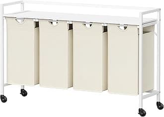Lifewit Laundry Hamper 4 Section, 168L Pull out Laundry Clothes Basket Organizer with Large Top Shelf and 4 Removable Bags and Handles for Laundry Room Bedroom Bathroom, White with Wheels