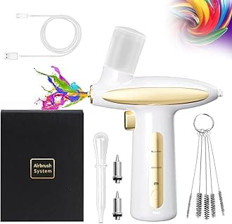 AirBrush Kit With Air Compressor 32PSI Airbrush kit Rechargeable Auto Handheld Cordless Airbrush Set Wireless, Barber Air Brush kit, Nail Art, Cake Decor, Makeup, Model Painting, (white gold)