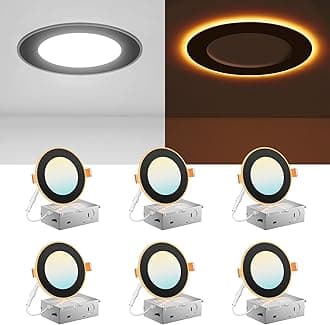 Amico 6 Pack Black 4 Inch 5CCT LED Recessed Ceiling Light with Night Light, 2700K/3000K/3500K/4000K/5000K Selectable Ultra-Thin Lighting, 10W=90W, 700LM, Dimmable Canless Wafer Downlight - ETL&FCC