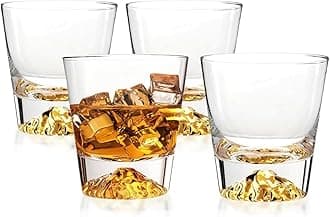 Gold Heavy Base Glasses, Set of 4 - Crystal Clear, 300 ML Capacity, Perfect for Whiskey, Bourbon, Scotch, Old-Fashioned, Single Malt, Margarita, Mixed Drinks - On The Rocks Glasses - Durable Glassware